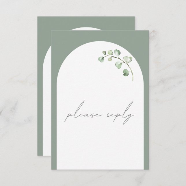 Sage Green Arch Botanical Wedding Meal Choices RSVP Card (Front/Back)