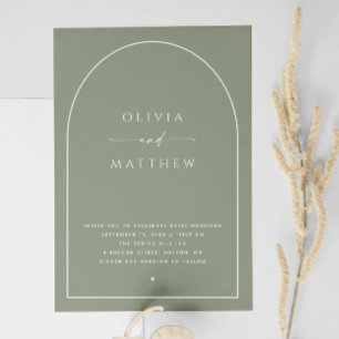 Sage green arch. Elegant minimalist wedding QR Invitation