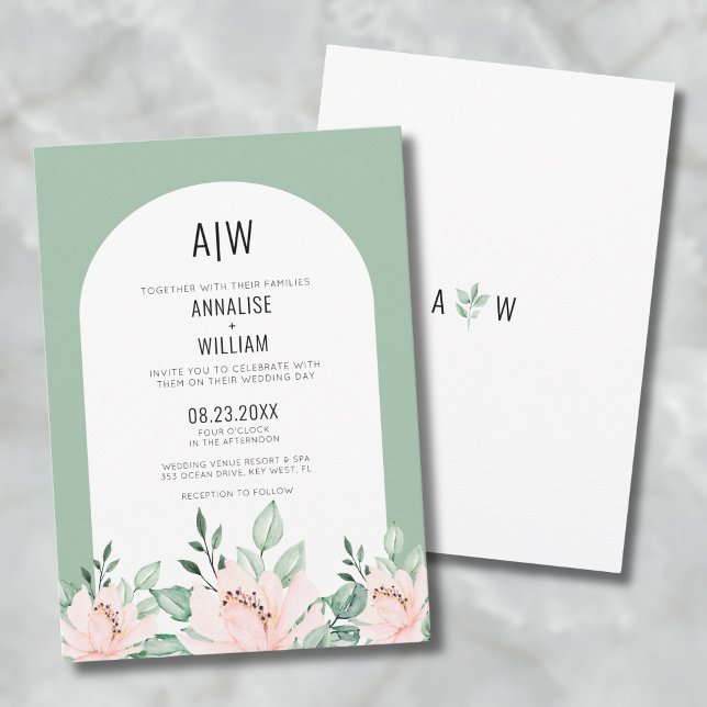 Sage Green Arch Floral Wedding Invitation (Sage Green Arch Floral Wedding Invitation)