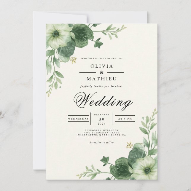 Sage Green Arch Flourish Wedding Invitation (Front)