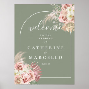 Sage Green Arch Pampas Grass Wedding Welcome Sign