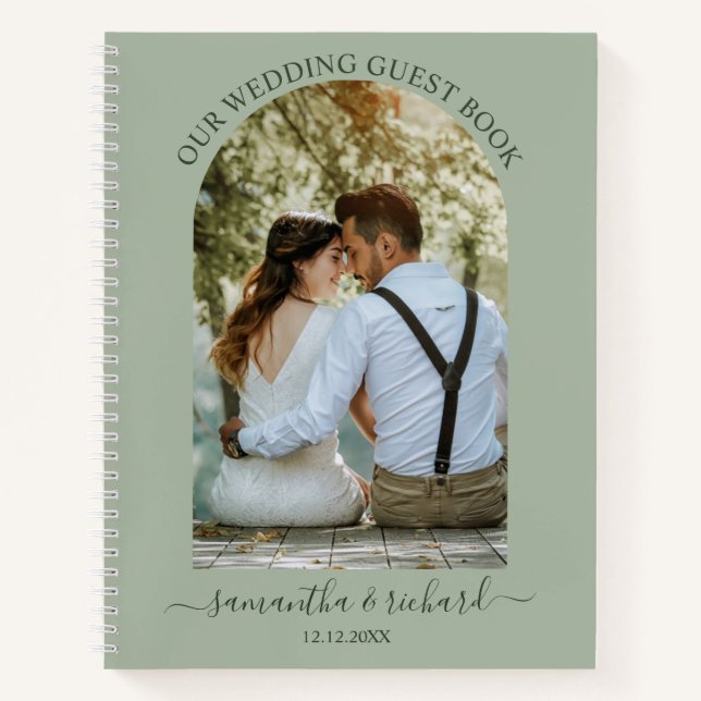 Sage Green Arch Personalised Photo Wedding Guest   Notebook (Front)