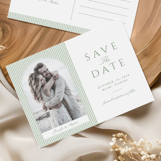 Sage Green Arch Photo Save the Date Postcard
