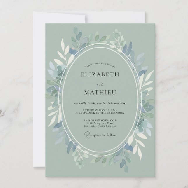 Sage Green Arctic Winter Wedding Invitation (Front)