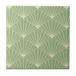 Sage Green Art Deco Fan Pattern Ceramic Tile
