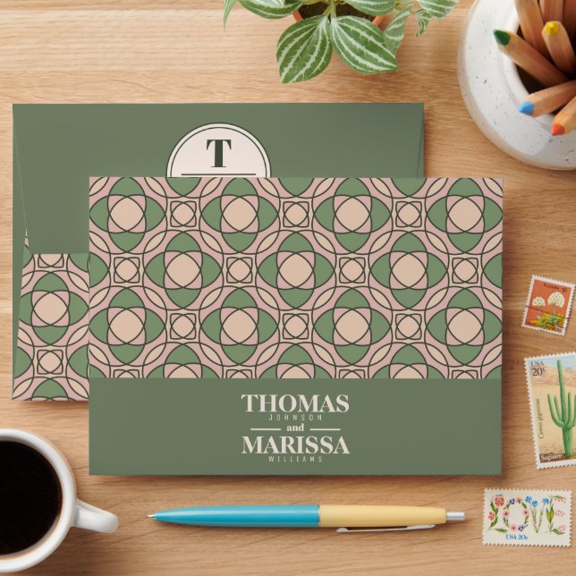 Sage Green Art Deco Wedding Envelope (Desk)