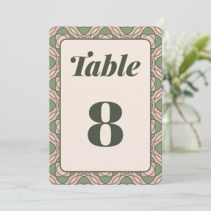Sage Green Art Deco Wedding Table Number Card