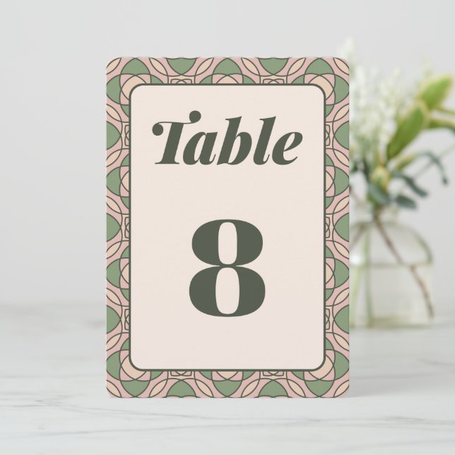 Sage Green Art Deco Wedding Table Number Card (Standing Front)