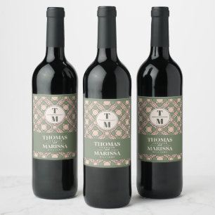 Sage Green Art Deco Wedding Wine Bottle Label
