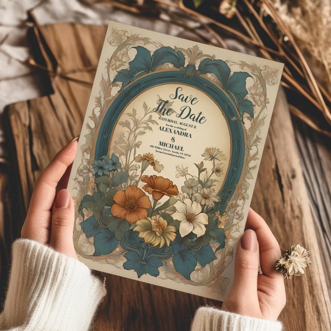 Sage Green Art Nouveau Alphonse Mucha Wedding Save The Date (Creator Uploaded)