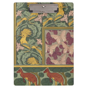 Sage Green Art Nouveau Hoopoe Butterfly Art Clipboard