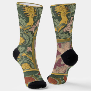 Sage Green Art Nouveau Hoopoe Butterfly Art Socks