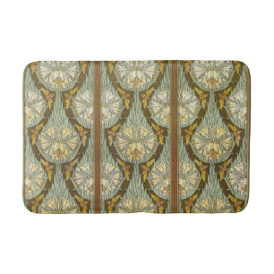 Sage Green Art Nouveau Lily Insect Pattern Bath Mat