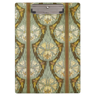 Sage Green Art Nouveau Lily Insect Pattern Clipboard