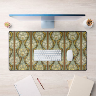 Sage Green Art Nouveau Lily Insect Pattern Desk Mat