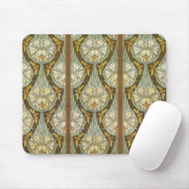 Sage Green Art Nouveau Lily Insect Pattern Mouse Pad (With Mouse)