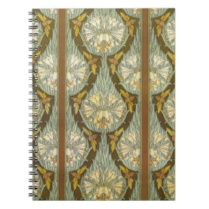 Sage Green Art Nouveau Lily Insect Pattern Notebook