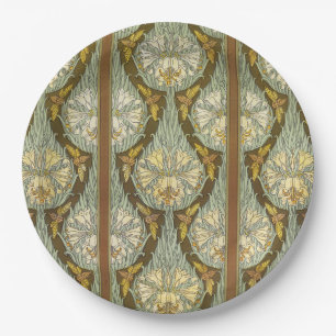 Sage Green Art Nouveau Lily Insect Pattern Paper Plate