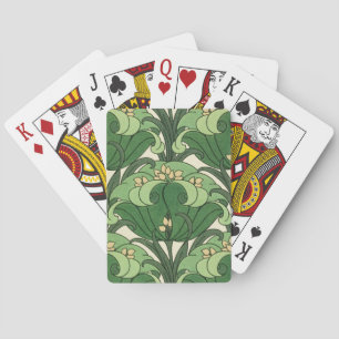 Sage Green Art Nouveau Lotus Floral Pattern Playing Cards