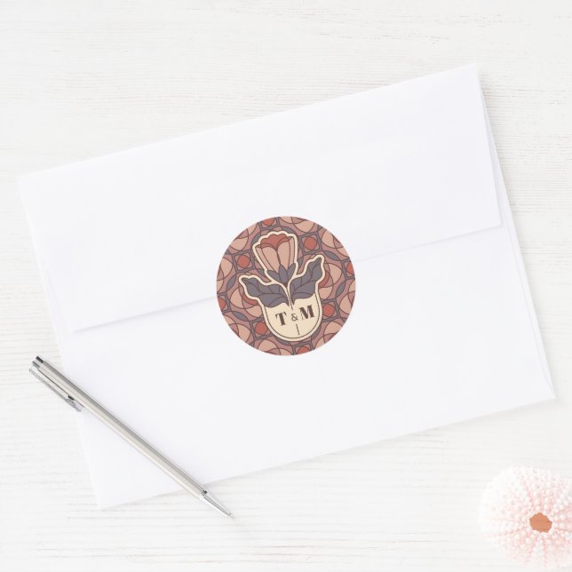 Sage Green Art Nouveau Monogram Wedding Sticker (Envelope)