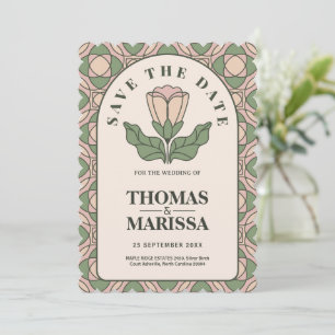 Sage Green Art Nouveau QR Code Save the Date