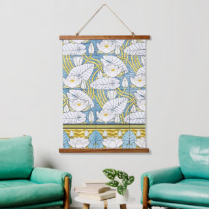 Sage Green Art Nouveau Water Lily Pattern Hanging Tapestry