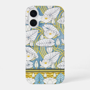 Sage Green Art Nouveau Water Lily Pattern iPhone 16 Case