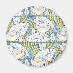 Sage Green Art Nouveau Water Lily Pattern Magnet