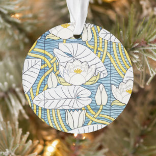 Sage Green Art Nouveau Water Lily Pattern Ornament