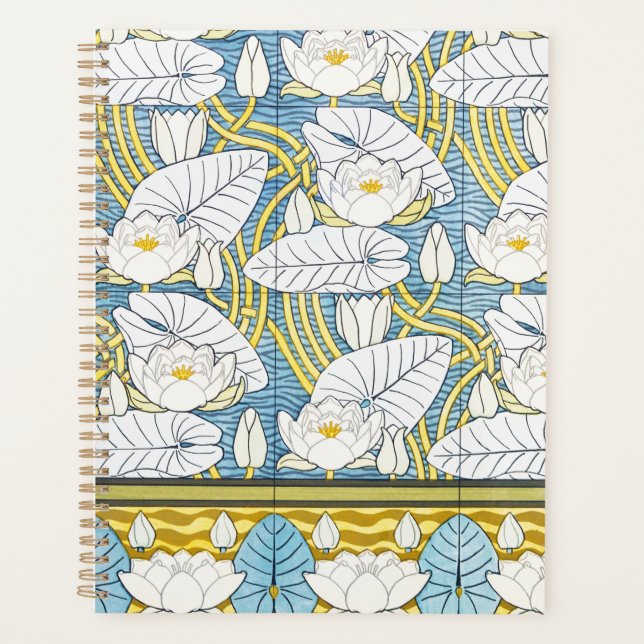 Sage Green Art Nouveau Water Lily Pattern Planner (Front)