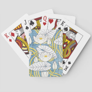 Sage Green Art Nouveau Water Lily Pattern Playing Cards