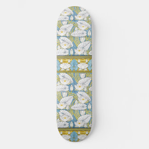 Sage Green Art Nouveau Water Lily Pattern Skateboard