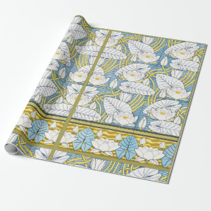 Sage Green Art Nouveau Water Lily Pattern Wrapping Paper