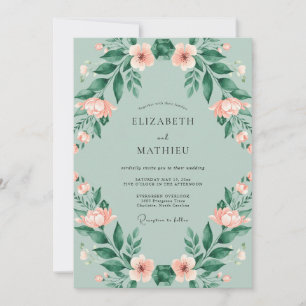 Sage Green Artistic Blossom Wedding Invitation