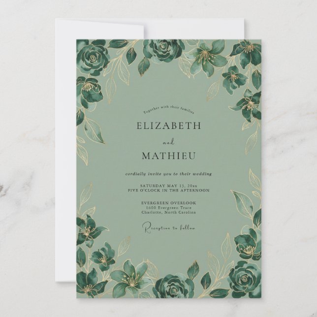 Sage Green Artistic Nature Wedding Invitation (Front)