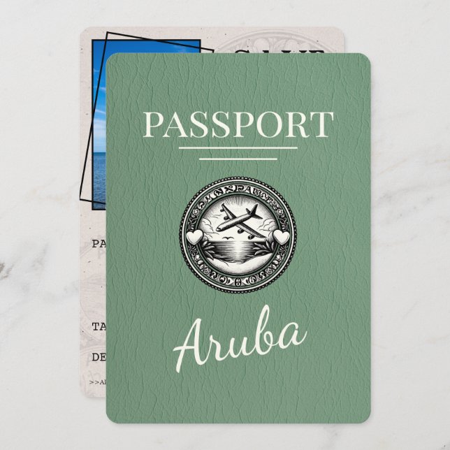 Sage Green Aruba Passport Save The Date (Front/Back)