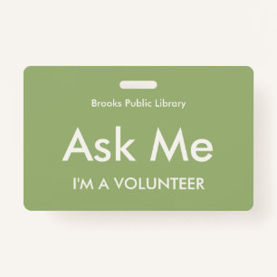 Sage Green Ask Me Badge for Volunteers ID Badge