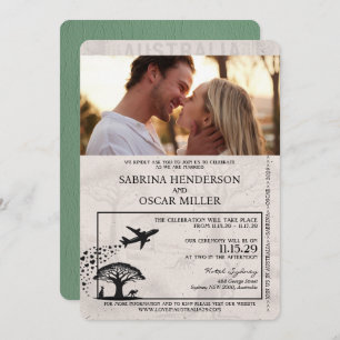 Sage Green Australia Passport Wedding Invitation