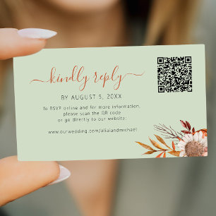 Sage green autumn fall boho wedding online rsvp enclosure card