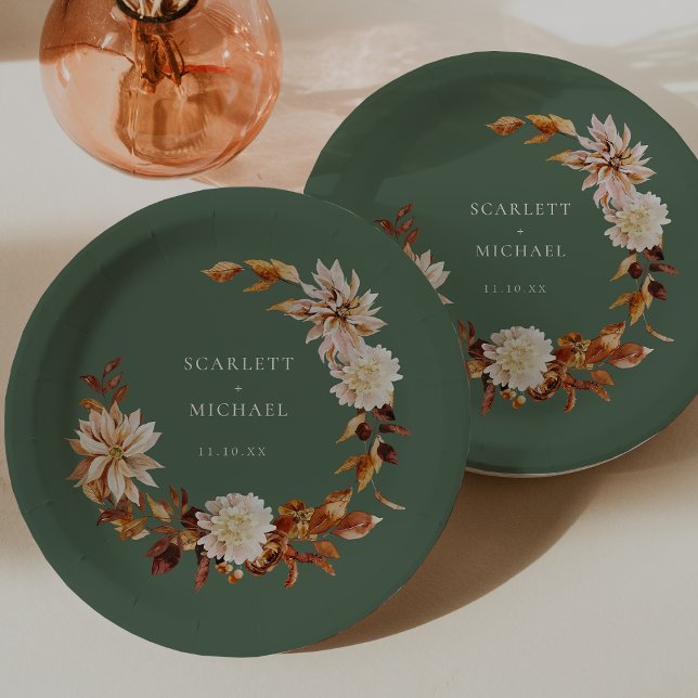 Sage Green Autumn Paper Plates (Sage Green Autumn Leaves Wreath Paper Plates by Painted Paperie
)
