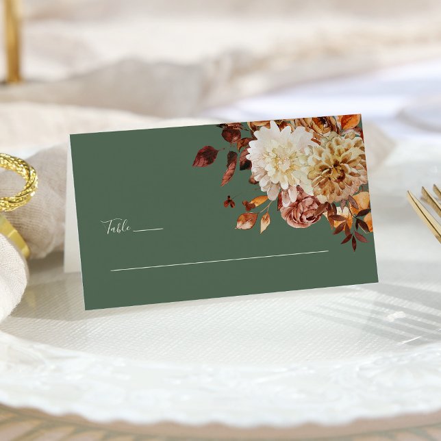 Sage Green Autumn Place Card (Sage Green Autumn Floral Place Card by Painted Paperie
)
