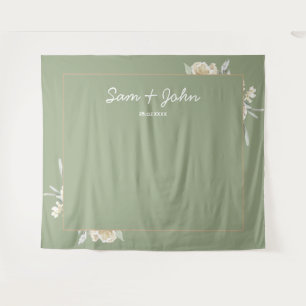 Sage Green Autumn Wedding Photo Booth Backdrop Tapestry
