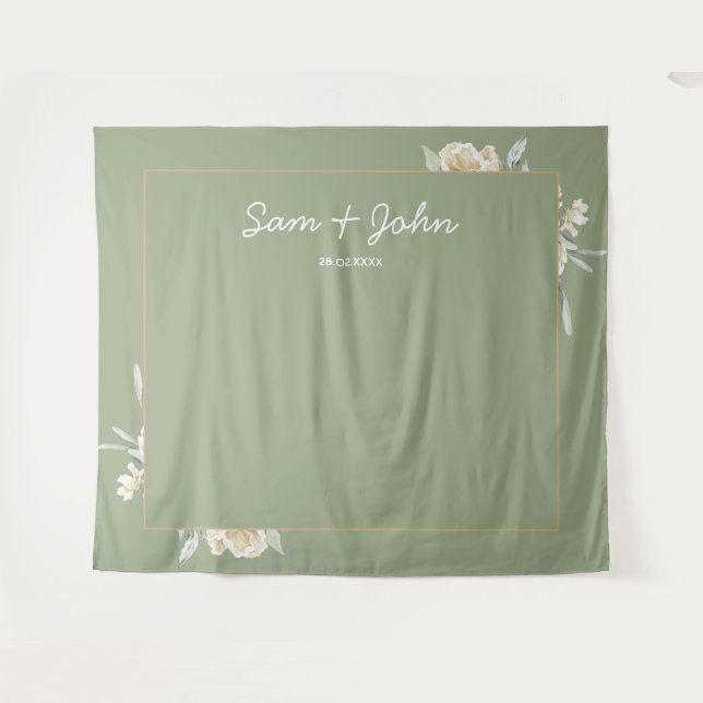 Sage Green Autumn Wedding Photo Booth Backdrop Tapestry (Front (Horizontal))