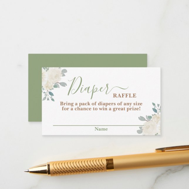 Sage Green Baby Baby Clothes Diaper Raffle Card (Front/Back In Situ)