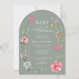 Sage Green Baby Bloom Arch Floral Baby Shower  Invitation