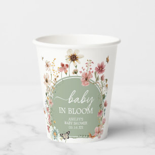 Sage Green Baby Bloom Baby Shower Paper Cups