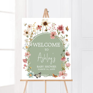 Sage Green Baby Bloom Baby Shower Welcome Poster
