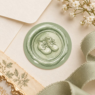 Sage Green Baby Booties Faux Wax Seal Baby Sticker