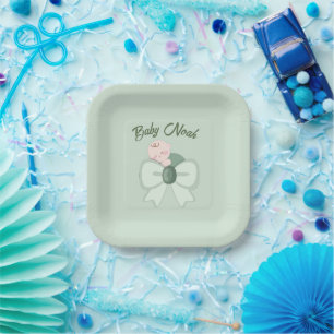 Sage Green Baby Boy Shower Paper Plates