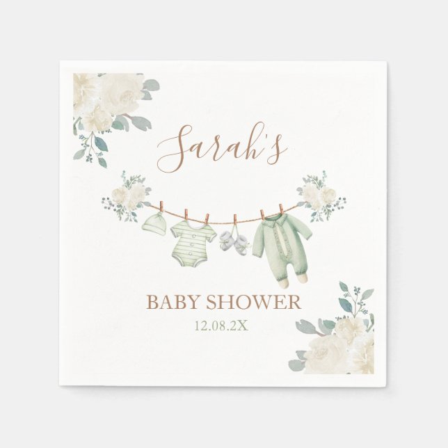 Sage Green Baby Clothes Baby Shower Napkin (Front)